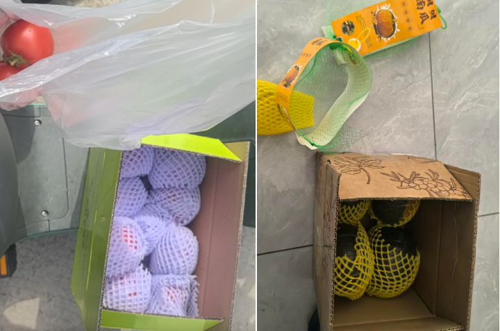 菜市场购买的普通果蔬进行二次封装（图片来源：财联社记者摄）